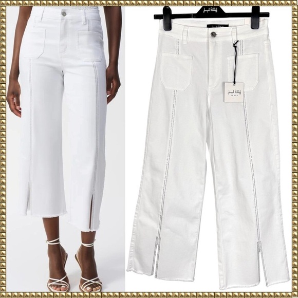 Joseph Ribkoff White Culotte Jeans Silver Embellished Size 6 - Picture 1 of 11